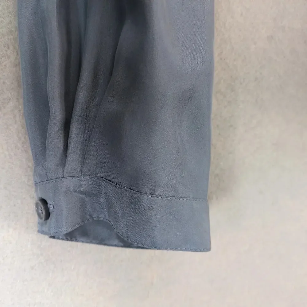 Michael Kors 100%‎ Silk Gray Pleated Blouse Women's 12 Keyhole Neck Long Sleeve
